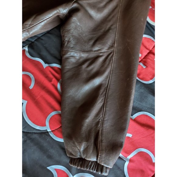 Jacqueline Ferrar Women's Brown Leather Coat with Hood & Tie Waist, Size XL Good - Picture 13 of 14